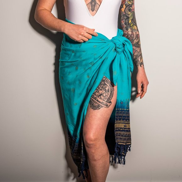 Indian Blue Wrap Coverup with Gold Details - Picture 3 of 12